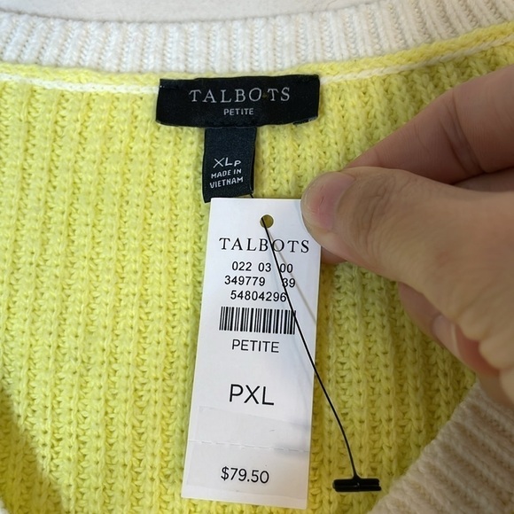 NWT. Talbots PXL Tipped V-Neck Pullover Sweater in Yellow Chiffon. - Picture 4 of 9